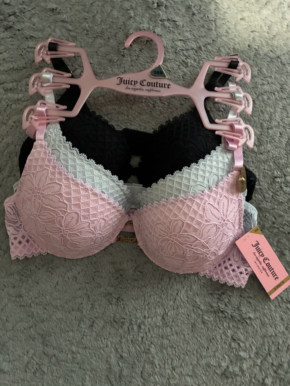 Juicy Couture Pink blue black Lace Underwire Bras with Floral Detail